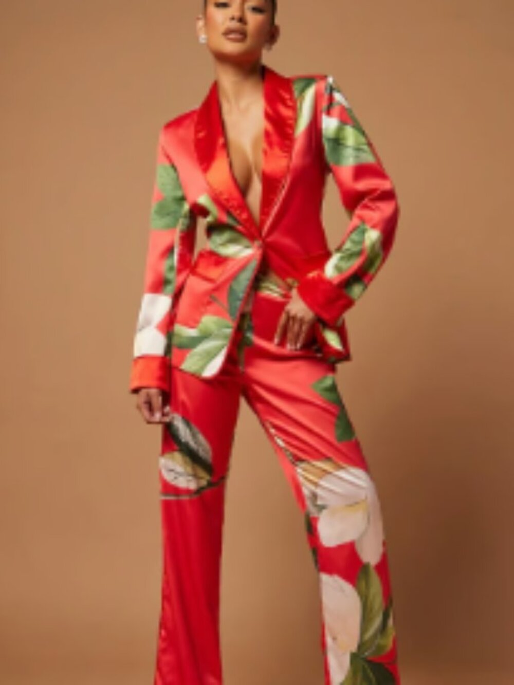 Ophelia Satin Floral Pant Suit Set - Picture 2 of 5